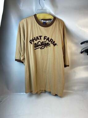 Vintage Phat Farm Est. 1992 Logo Ringer T-Shirt Tan Brown Size 2XL